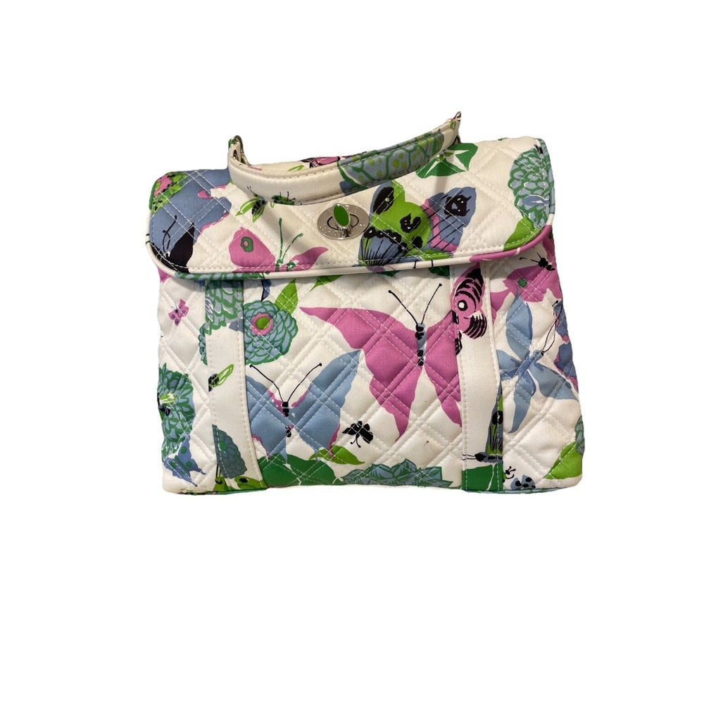 Vera Bradley Turn Lock Satchel Spring Butterfly VGUC